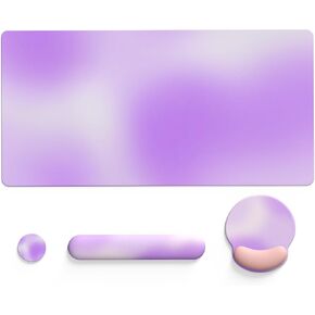 UBOTIE Gradient Color Keyboard Foam Wrist Rest, Circular PU Cushion, Mouse Pad & Coaster Set (L)