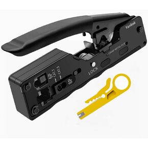 [CAT5 CAT6 CAT7 Pass Through Crimper] for RJ45 RJ12 RJ11 Pass-Thru Regular and Shielded Unshielded Network Connectors Crimp and Cut (HT7088 Black. Come with Cable Stripper Cutter)