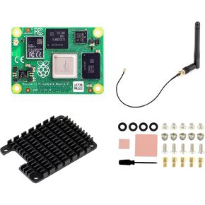 مجموعة Pi Compute Module 4 تأتي مع ذاكرة وصول عشوائي CM4104032-4 جيجا بايت وفلاش eMMC سعة 32 جيجا بايت مع شبكة Wi-Fi، مع مبدد حرارة CM4 وهوائي CM4، 2.4 جيجا هرتز و5.0 جيجا هرتز IEEE 802.11b/g/n/ac لاسلكي وبلوتوث 5.0 (مجموعة CM4104032)