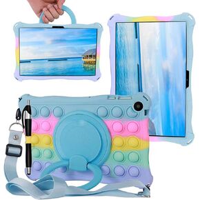 Tablet Case for Huawei MatePad SE 10.4 inch 2023 Soft Anti-Stress Silicone Case with 360° Rotate Stand/Pencil Holder/Shoulder Strap/Pen for Huawei MatePad SE 10.4 inch (Colorful Blue)