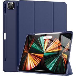 حافظة iPad Pro 12.9 2021/2022 الجيل الخامس/السادس مع حامل قلم رصاص، حافظة رفيعة خفيفة الوزن قابلة للطي قابلة للطي 【شحن قلم رصاص + نوم/تنبيه تلقائي】 غطاء خلفي ناعم من مادة TPU لجهاز iPad Pro مقاس 12.9 بوصة