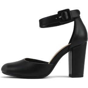 CITYCLASSIFIED “Kelly" ~ Women Comfort Foam Closed Toe Closed Back Counter High Block Heel Pump with Adjustable Ankle Strap