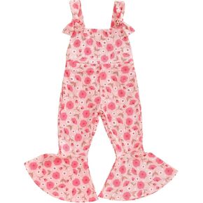 Baby Girl Flare Jumpsuit Toddler Floral Bell Bottom Romper Daisy Sleeveless Suspender Pants Infant Wide Leg Overalls