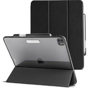 حافظة TineeOwl Mocha iPad Pro مقاس 12.9 بوصة 2022، 2021، 2020، 2018 (الجيل السادس، الخامس، الرابع، الثالث) حافظة شفافة نحيفة للغاية مع حامل قلم رصاص + غطاء حامل ثلاثي الطي، خفيف الوزن (أسود بلوري/ظهر شفاف) in Kuwait