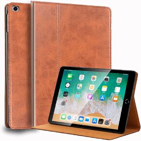for Ipad Case 5th/6th Gen 9.7-inch 2017/2018 and Ipad Air 1/2 9.7-inch 2013/2014 Genuine Leather Cover Protective Shell,Auto Wake/Sleep.Brown