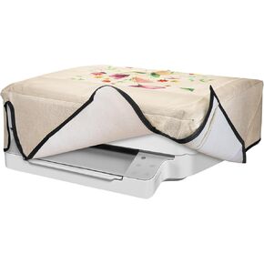 kwmobile Linen Printer Cover Compatible with HP Envy 6020e / Envy 6055e Case - Watercolor Flowers Dusty Pink/Violet/Yellow
