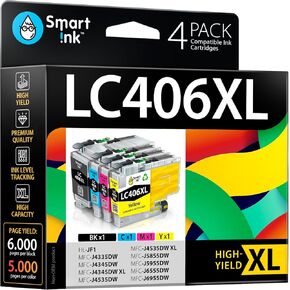 Smart Ink Compatible Ink Cartridge Replacement for Brother LC406 XL LC406XL LC 406 4 Combo Pack to use with MFC-J4335DW MFC-J5855DW MFC-J6555DW MFC-J4535DW MFC-J6955DW (Black, Cyan, Magenta, Yellow)