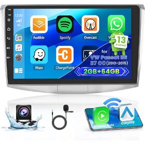 Roinvou 2+64G Android CarPlay Stereo for Volkswagen Passat B6 B7 CC 2010-2015, Built-in Wireless CarPlay with Android Auto, 10.1'' Touch Screen In-Dash GPS Navi Support Mirror Link BT RDS AHD WiFi DSP