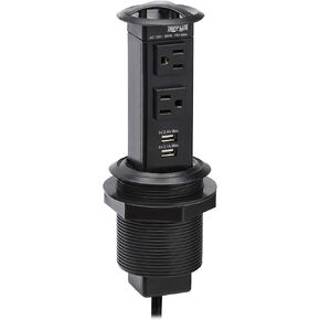 Tripp Lite Safe-IT Pop-Up Desktop Charging & Power Strip Grommet Desk Cord Cable Hole Cover, 2 Standard Outlets + 2 USB-A Charging, 6 Foot Cord, (PS22POPAM)