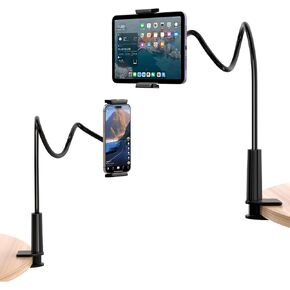 Gooseneck Phone Holder, Tablet Stand Holder Clip for Bed, with Flexible Long Arm Phone Mount for Desk, Compatible with iPhone, iPad, Air Mini, Kindle, More 4" to 10.6" Phones and Tablets Device