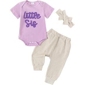 Ayalinggo Baby Girls 3 Piece Outfit Letter Embroidery Long Sleeves Romper and Elastic Pants Headband Set Cute Clothes