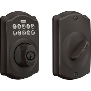 Schlage BE365 V CAM 619 Camelot Keypad Deadbolt, Electronic Keyless Entry Lock, Satin Nickel