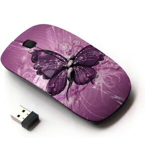[ Optical 2.4G Wireless Mouse [ Butterfly Painting Purple Floral Pattern ]