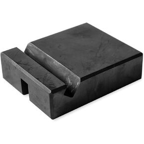 Karelian Heritage Shungite Phone Stand with a Wire Slot | Protection for Cell Phone Plate | Black Shungite Polished Shield Natural Stone Stand | Mobile Phone Protection for Home Office OP24