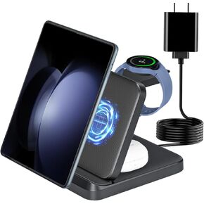 Miimall Foldable 3 in 1 Wireless Charger Fast Charging for Samsung Galaxy Z Fold & Flip 6/5/4/3/2,Galaxy S24+/S23+/S22, Portable Wireless Charging Station for Samsung Phone/Watch/buds/iPhone Series