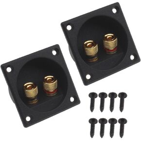 2PCS Square 2-way Speaker Box Terminal Cup with Banana Plugs Speaker Box Terminal Binding Post Screw Cup Connector Subwoofer Plug (Black)