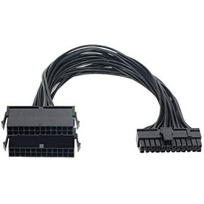 Dual Multiple PSU Power Supply 24 Pin Extension Cable Splitter Adapter Kit Black, for ATX Motherboard, 24 pin to 24(20+4) pin 1 Feet