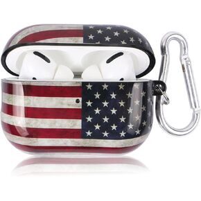 for Airpods Pro 2nd Generation Case Cover,Cute Accessories Protective Hard Case Cover Portable & Shockproof Women Girls Men with Keychain/Strap for Airpods 2nd Charging Case(American Flag)
