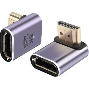 PNGKNYOCN 90 Degree HDMI Adapter 8K，2 Pack Right Angle 48Gbps HDMI 2.1 Male to Female Extender Adapter Support 8K@60Hz, 4K@120Hz, HDR, eARC（Down Bend）