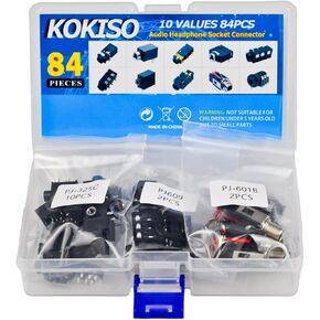 10 Values 84 Pcs Stereo Jack Socket 【3 Pin/4 Pin/5 Pin/6 Pin】 PCB Mount Female Audio Headphone Socket Connector Assortment Kit