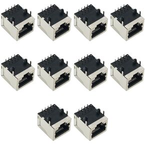 RJ45 PCB Jack 10PCS Shielded RJ45 8P8C 90 Degree Angle Network Modular Connector for PCB, CAT5/5e/6 Computer LAN 8P8C Female Connector