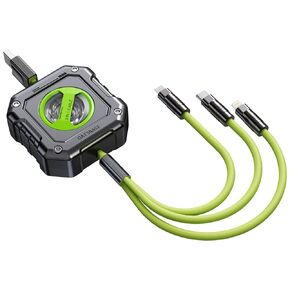 كابل شاحن USB متعدد OATSBASF قابل للسحب 3 في 1 محول سلك شحن متعدد مع نوع صغير C/Micro USB/منفذ هاتف/حامل، متوافق مع الهاتف 14 13 12 11 X/الأجهزة اللوحية للاستخدام العالمي (أخضر)