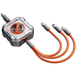كابل شاحن USB متعدد OATSBASF قابل للسحب 3 في 1 محول سلك شحن متعدد مع نوع صغير C/Micro USB/منفذ هاتف/حامل، متوافق مع الهاتف 14 13 12 11 X/الأجهزة اللوحية للاستخدام العالمي (أخضر)