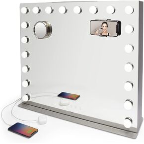 iHome Hollywood Studio Pro Luxury Oversized Vanity Stereo Speaker Systems with Bluetooth, Dual USB Charging and Removable 10x Detail Mirror