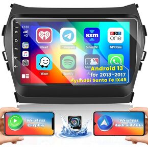 【for Hyundai Santa Fe 2013-2017】 Fuluku Android Car Stereo with Wireless Carplay Android Auto, 9" Touch Screen Radio Dash Kit GPS Navigation WiFi Bluetooth SWC Mirror Link, Mic Backup Camera