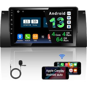 راديو سيارة Egosonic Real Android 13، ثماني النواة (4+64 جيجابايت)، شاشة لمس 9 بوصة، Carplay Android Auto اللاسلكي، DSP+، متوافق مع BMW X5 E53 E38 1996-2004، يدعم Wifi BT 5.0 in Kuwait
