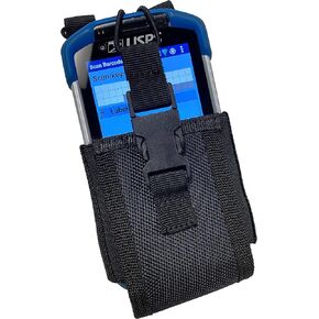 Black Rugged Nylon Pouch Tactical Holder Holster [Dual Duty/Utility Belt Loops and Neck Lanyard] for Zebra TC73 TC78 TC77HL TC77, USPS Mobile Handheld Scanner, Motorola APX Radio