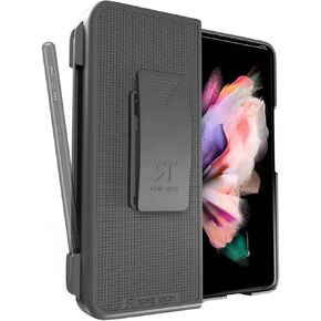Rome Tech Belt Clip Holster Case with Pen Holder for Galaxy Z Fold 3 5G [SM-F926] Heavy Duty Rugged Slide Phone Cover for Samsung Z Fold 3 Case with Pen Holder - Black