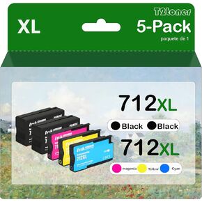 712XL Ink Cartridges Remanufactured 5PK 712 Ink Cartridge 80ml Replacement for DesignJet T650 T630 T250 T230 T210 Studio Plotter Printer(2X Black,1x Cyan,1x Magenta,1x Yellow)