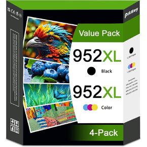 952XL High Yield Ink Cartridges Combo Pack (4-Pack, Black/Cyan/Magenta/Yellow) Compatible 952XL 952 Ink Cartridges Replacement for HP OfficeJet Pro 8710 8210 8715 8720 8702 7740 Printer