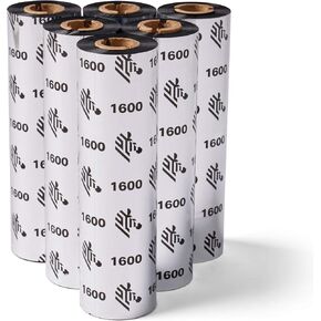 Zebra Standard Black Wax Ribbon for Thermal Transfer Desktop Printers Width 4.33 in Length 242 ft 0.5 in Core Pack of 6 Rolls Compatible with Multiple Models 10031723SP