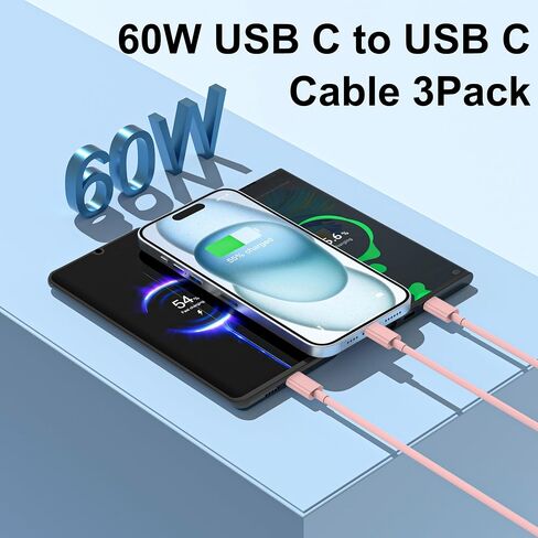 3Pack USB C Cable 10ft, USB C to USB C Cable, 60W USBC Type C Fast Charging Cord 10 ft for iPhone 15/Pro/Plus/Pro Max, iPad Mini 6/ Pro 2021, iPad Air 4, MacBook Pro 2020, White in Saudi Arabia