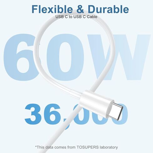 3Pack USB C Cable 10ft, USB C to USB C Cable, 60W USBC Type C Fast Charging Cord 10 ft for iPhone 15/Pro/Plus/Pro Max, iPad Mini 6/ Pro 2021, iPad Air 4, MacBook Pro 2020, White in Saudi Arabia