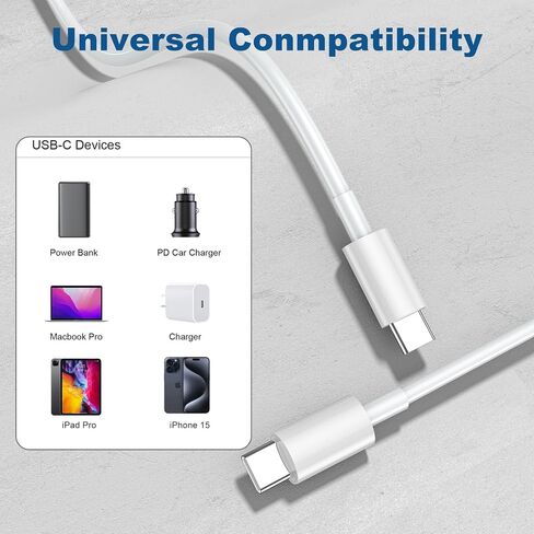 3Pack USB C Cable 10ft, USB C to USB C Cable, 60W USBC Type C Fast Charging Cord 10 ft for iPhone 15/Pro/Plus/Pro Max, iPad Mini 6/ Pro 2021, iPad Air 4, MacBook Pro 2020, White in Saudi Arabia