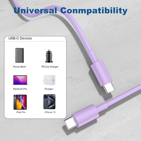 3 عبوات كابل USB C بطول 10 أقدام، كابل USB C إلى USB C، سلك شحن سريع USBC من النوع C بقدرة 60 وات بطول 10 أقدام لهاتف iPhone 15/Pro/Plus/Pro Max، iPad Mini 6/ Pro 2021، iPad Air 4، MacBook Pro 2020، أبيض in Saudi Arabia