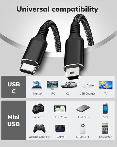 USB Type C to Mini USB Cable 6FT 2Pack, Charging Cord for GoPro Hero 3+, PS3 Controller, MP3 Player, Dash Cam, Digital Camera, GPS Receiver, PDAs and More Mini B Devices Black in Saudi Arabia