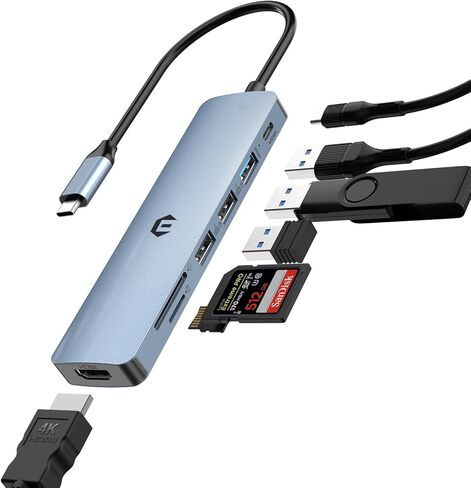 موزع USB C 7 في 1، استمتع بمحول أوديتون USB، وهو محور متعدد الاستخدامات مزود بـ 4K HDMI و100 وات PD ومنافذ USB 3.0 ومنفذين USB 2.0 وقارئ بطاقات SD/TF in Saudi Arabia