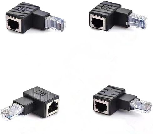 4 قطع موصل RJ45 90 درجة، محول موسع RJ45 ذكر إلى أنثى للمودم، جهاز التوجيه، الكمبيوتر الشخصي، طابعة الشبكة، الكمبيوتر المحمول، LAN، التبديل (الزاوية اليمنى، الزاوية اليسرى، الزاوية العلوية، الزاوية السفلية) in Saudi Arabia