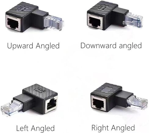 4 قطع موصل RJ45 90 درجة، محول موسع RJ45 ذكر إلى أنثى للمودم، جهاز التوجيه، الكمبيوتر الشخصي، طابعة الشبكة، الكمبيوتر المحمول، LAN، التبديل (الزاوية اليمنى، الزاوية اليسرى، الزاوية العلوية، الزاوية السفلية) in Saudi Arabia