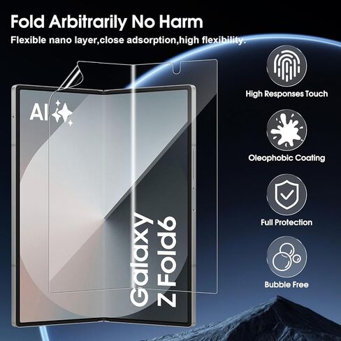 [مجموعة مكونة من 6 قطع] واقي شاشة Galaxy Z Fold 6، 2 طبقة داخلية من مادة TPU + 2 زجاج خارجي مقوى + 2 واقيات عدسة الكاميرا، وضوح عالي، مضاد للخدش، صلابة عالية، خالي من الفقاعات، لهاتف Samsung Galaxy Z Fold6 in Saudi Arabia