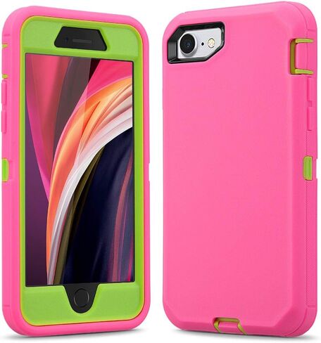 for iPhone SE 2020 /SE 2022 / iPhone 7 / iPhone 8 Case, Heavy Duty Shockproof Case for Women & Girls, Full BodyPortection Hard Bumpe Soft Silicone Cover with Screen Protector (Pink/Green) in Saudi Arabia