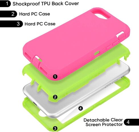 for iPhone SE 2020 /SE 2022 / iPhone 7 / iPhone 8 Case, Heavy Duty Shockproof Case for Women & Girls, Full BodyPortection Hard Bumpe Soft Silicone Cover with Screen Protector (Pink/Green) in Saudi Arabia