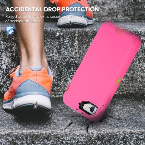 for iPhone SE 2020 /SE 2022 / iPhone 7 / iPhone 8 Case, Heavy Duty Shockproof Case for Women & Girls, Full BodyPortection Hard Bumpe Soft Silicone Cover with Screen Protector (Pink/Green) in Saudi Arabia