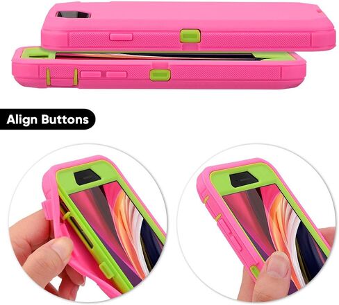 for iPhone SE 2020 /SE 2022 / iPhone 7 / iPhone 8 Case, Heavy Duty Shockproof Case for Women & Girls, Full BodyPortection Hard Bumpe Soft Silicone Cover with Screen Protector (Pink/Green) in Saudi Arabia