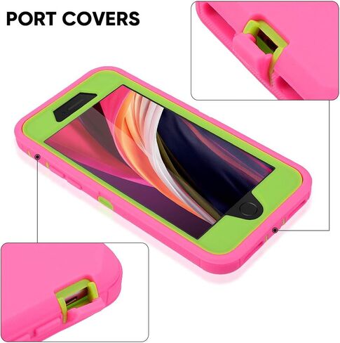 for iPhone SE 2020 /SE 2022 / iPhone 7 / iPhone 8 Case, Heavy Duty Shockproof Case for Women & Girls, Full BodyPortection Hard Bumpe Soft Silicone Cover with Screen Protector (Pink/Green) in Saudi Arabia