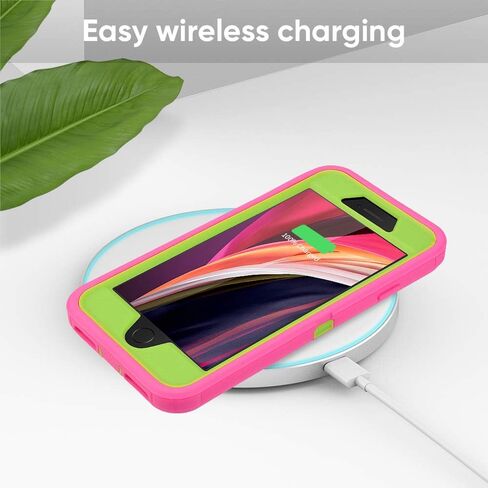 for iPhone SE 2020 /SE 2022 / iPhone 7 / iPhone 8 Case, Heavy Duty Shockproof Case for Women & Girls, Full BodyPortection Hard Bumpe Soft Silicone Cover with Screen Protector (Pink/Green) in Saudi Arabia